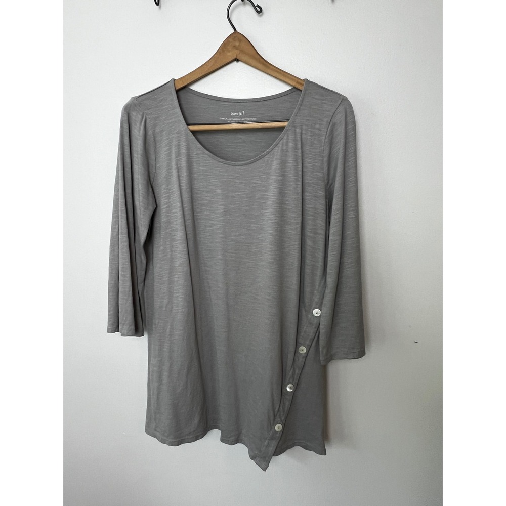 Pure Jill J Jill Asymmetric Button Tunic Top Gray Cotton Modal Slub Small